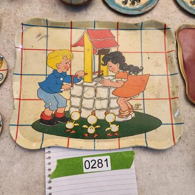 Metal Tin Toy Lot Plates Cups Kitchenware Kool-Aid Ohio Art Elaine Ends Hileman Ducky Bath Time