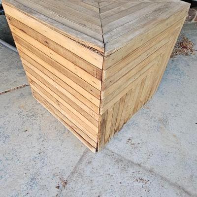 Two metal framed -Grey outdoor rocking chairs with wooden table