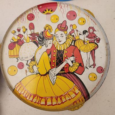 Lot Vintage Tin Litho Tambourines and Drum Kirchof Life of the party Black Cat Ohio Art