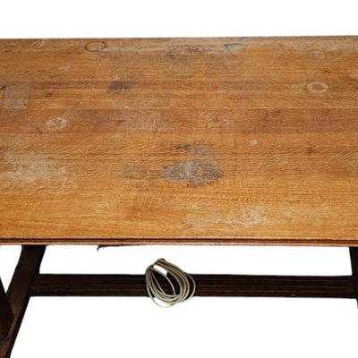 Wood Trestle Table with Scrubbed Plank Top