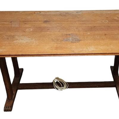 Wood Trestle Table with Scrubbed Plank Top