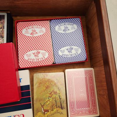 Lot of Playing Cards Kem Congress Wood Card Holder and Large Box