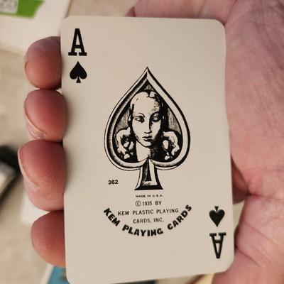 Lot of Playing Cards Kem Congress Wood Card Holder and Large Box