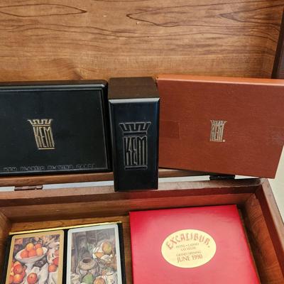 Lot of Playing Cards Kem Congress Wood Card Holder and Large Box