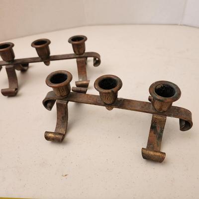 Vintage Pair of Roycroft Three-Light Candelabra