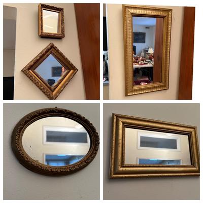 Lot of 5 Gold Gilded Framed Mirrors