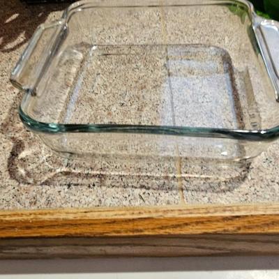 Glass serving plates, salt and pepper shakers, pampered chef food chopper, Knife set