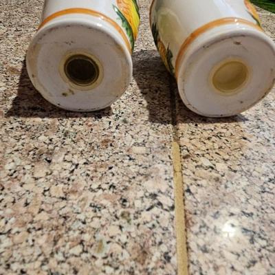 Glass serving plates, salt and pepper shakers, pampered chef food chopper, Knife set