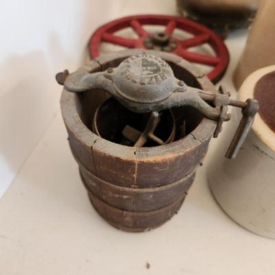 Lot of 7 Primitives Stoneware Crocks Jugs Metal Dairy Can Brass Bucket