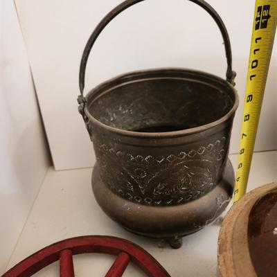 Lot of 7 Primitives Stoneware Crocks Jugs Metal Dairy Can Brass Bucket