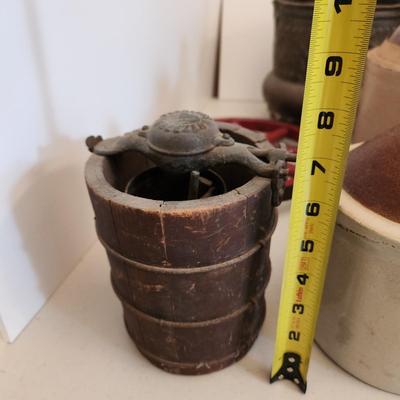 Lot of 7 Primitives Stoneware Crocks Jugs Metal Dairy Can Brass Bucket