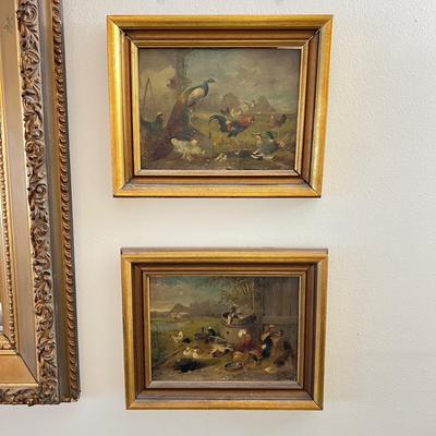 2 Antique Vintage Gilded Framed Oil Paintings on Board
