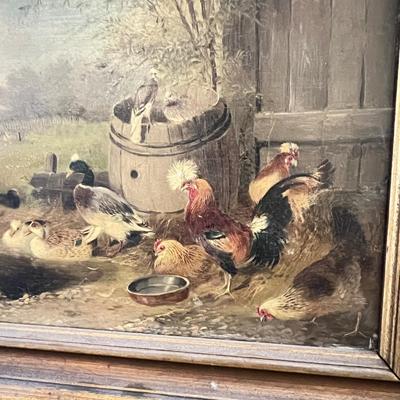 2 Antique Vintage Gilded Framed Oil Paintings on Board