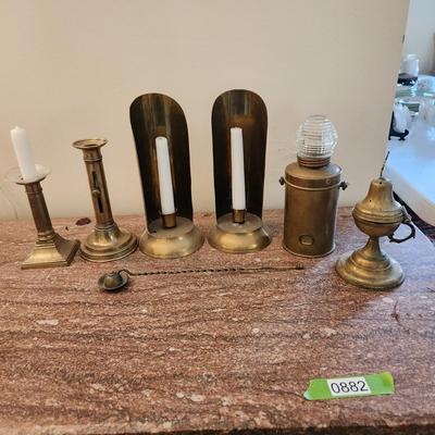 Lot of Candle Holders Vintage Battery Light, Antique Brass Incense burner