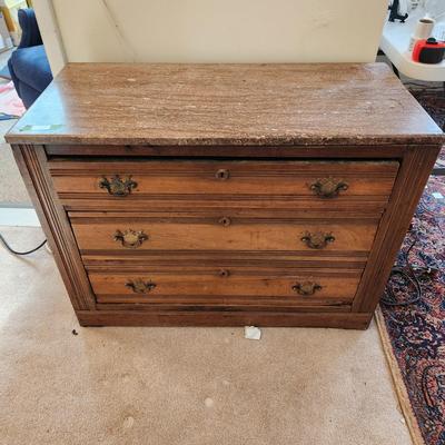 Marble Top Eastlake 3 Drawer Chest 39x18x28