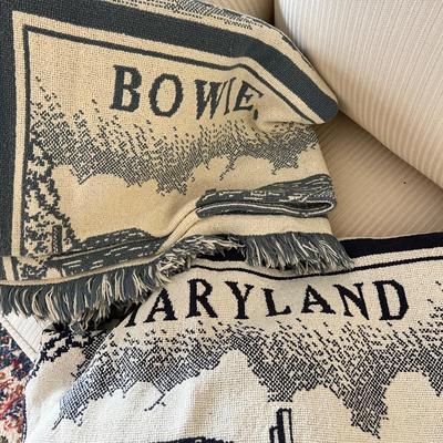 4 Piece Maryland Lot - 2 Bowie Throw Blankets, Framed Print, Wall Tile