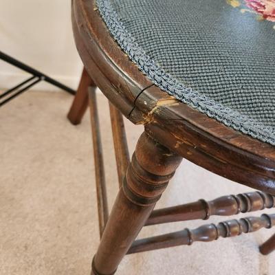 Vintage Wood Chair w Embroidered Seat
