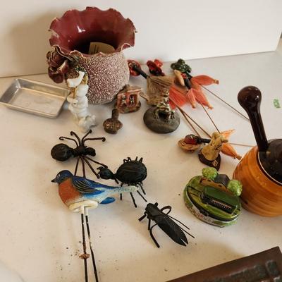 Collectible Lot Cast Iron Cracker Jack Sailor Door Stop Fitz & Floyd Faces, African Wise Monkeys, and other trinkets