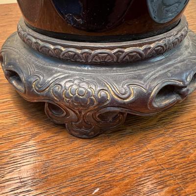 Antique Black Glass Brass Hardware Table Lamp
