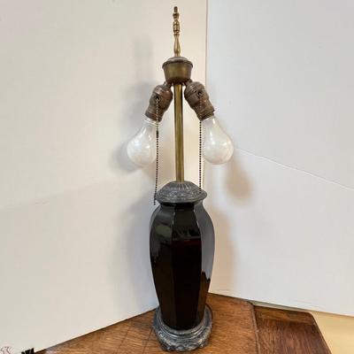 Antique Black Glass Brass Hardware Table Lamp
