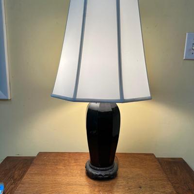 Antique Black Glass Brass Hardware Table Lamp