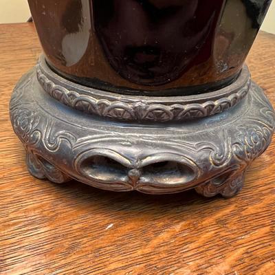 Antique Black Glass Brass Hardware Table Lamp