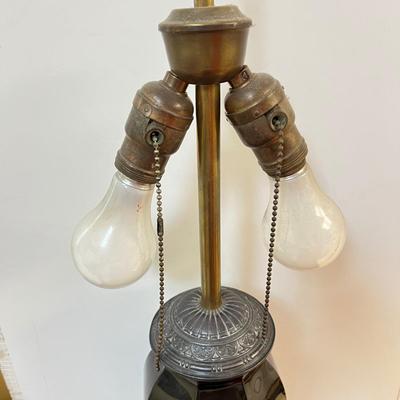 Antique Black Glass Brass Hardware Table Lamp