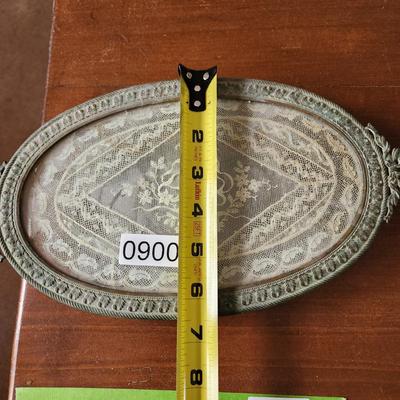 Vintage Vanity Glass Tray with Handmade Lace