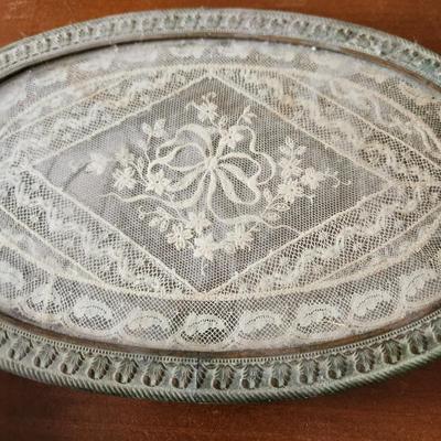 Vintage Vanity Glass Tray with Handmade Lace