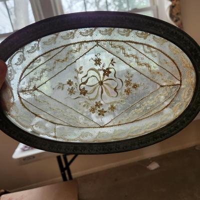 Vintage Vanity Glass Tray with Handmade Lace