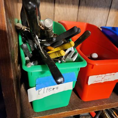 Shelf Lot of Tools Pliers, Drivers,