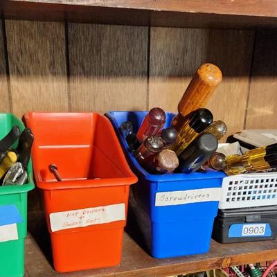 Shelf Lot of Tools Pliers, Drivers,