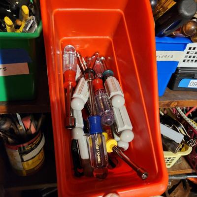 Shelf Lot of Tools Pliers, Drivers,