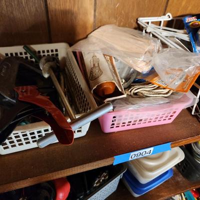 2 Shelves of Garage tools Solder, Multimeters, Oil ,Silicone
