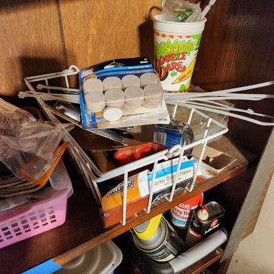 2 Shelves of Garage tools Solder, Multimeters, Oil ,Silicone