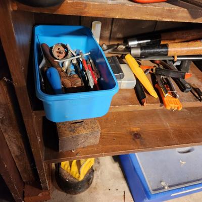 3 Shelves of tools Clamps, Hammers, Cords, Files