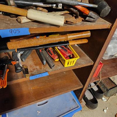 3 Shelves of tools Clamps, Hammers, Cords, Files