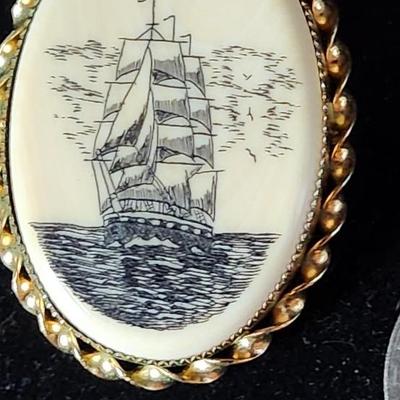 Faux Scrimshaw brooch