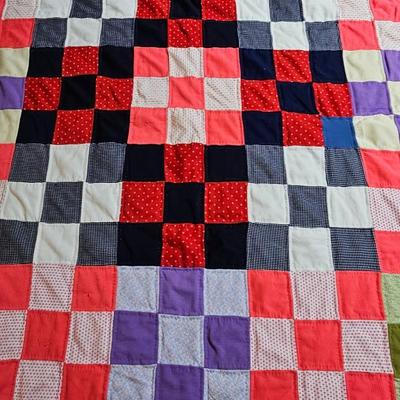 Handmade patchwork quilt with two nice feather pillows