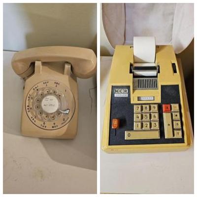 Desktop rotary telephone NCR petite electric adding machine