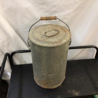 Metal Cream Can With Wood Handle.