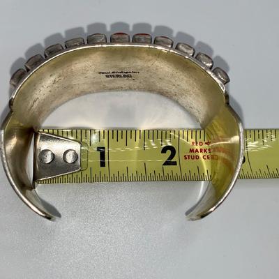 Stunning Navajo Paul Livingston Sterling and Coral Cuff Bracelet - 4 Row "Snake eye"