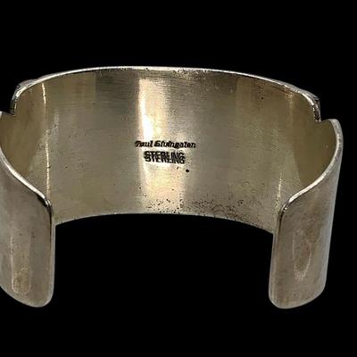 Stunning Navajo Paul Livingston Sterling and Coral Cuff Bracelet - 4 Row "Snake eye"