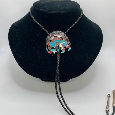 Large Native American Zuni Rainbow Man Bolo Tie
