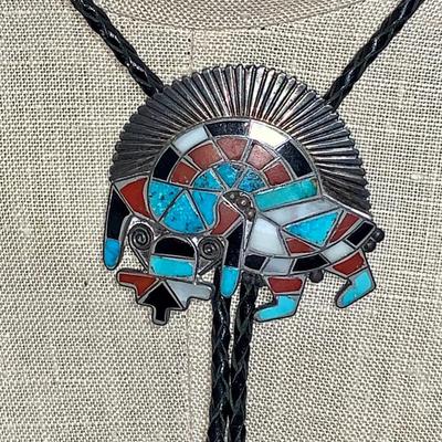 Large Native American Zuni Rainbow Man Bolo Tie