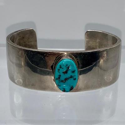 Vintage Zuni Sterling and Turquoise Cuff Bracelet by Roosevelt & Bernice Tekala