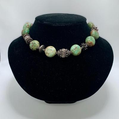Vintage Native American Turquoise and Pawn Silver Necklace