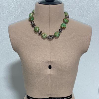 Vintage Native American Turquoise and Pawn Silver Necklace
