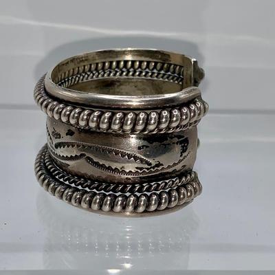 Vintage Navajo Sterling Silver Cuff Bracelet by Nora Tahe