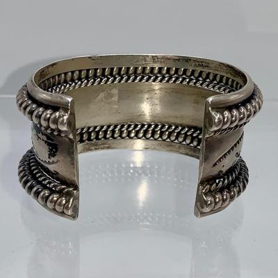 Vintage Navajo Sterling Silver Cuff Bracelet by Nora Tahe